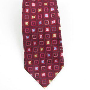 Paul Fredrick Geometric Red Handmade silk tie 57" long